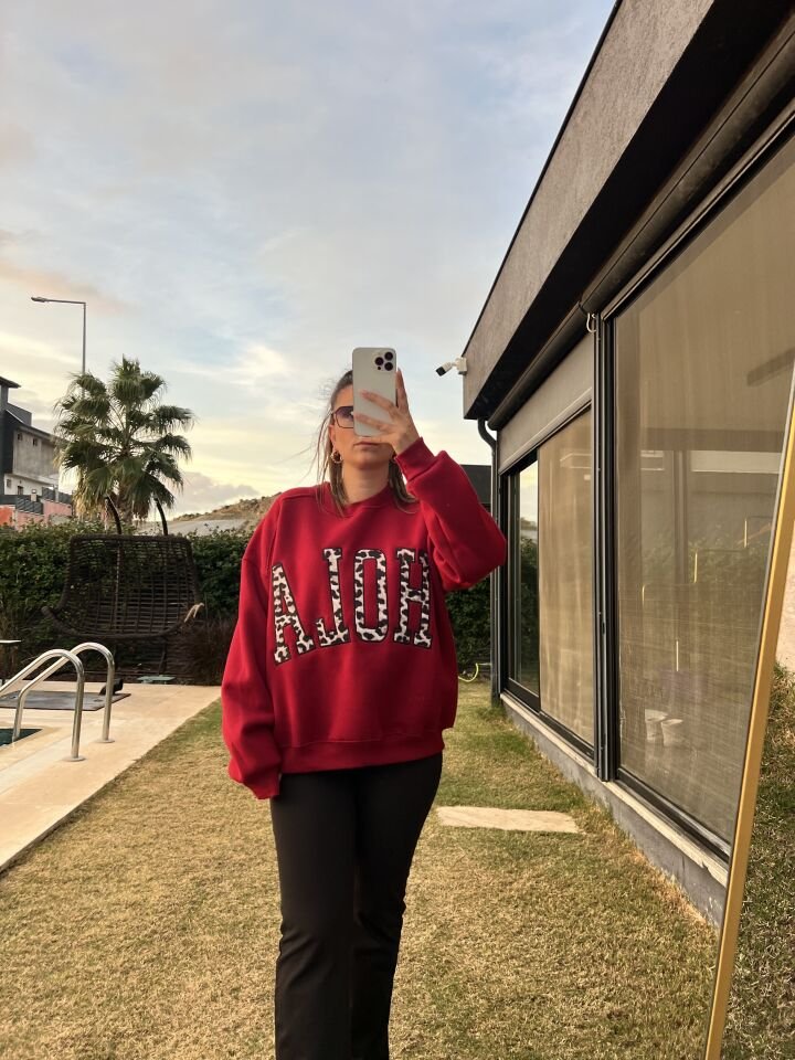 Hola Lüx Kalite 3 İplik Şardonlu Bordo Sweatshirt