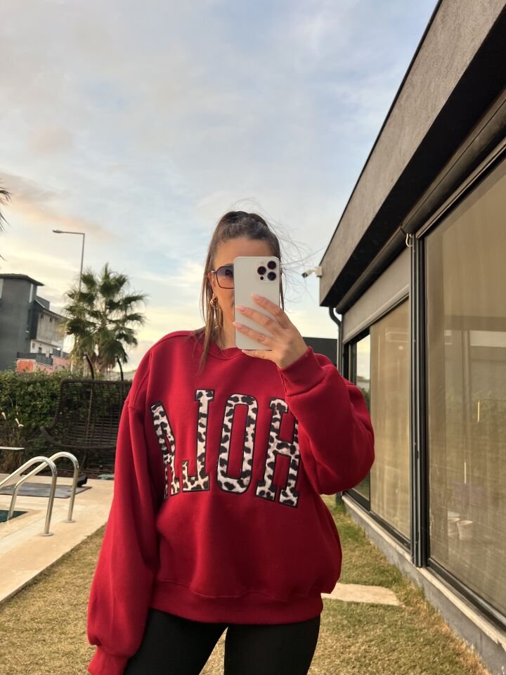 Hola Lüx Kalite 3 İplik Şardonlu Bordo Sweatshirt