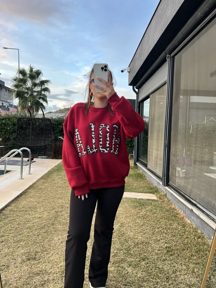 Hola Lüx Kalite 3 İplik Şardonlu Bordo Sweatshirt