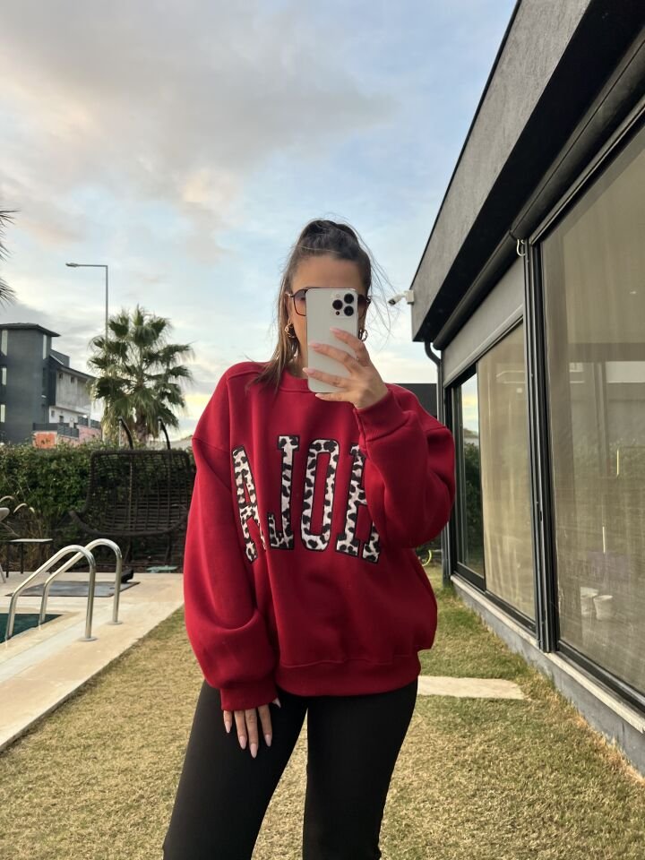 Hola Lüx Kalite 3 İplik Şardonlu Bordo Sweatshirt